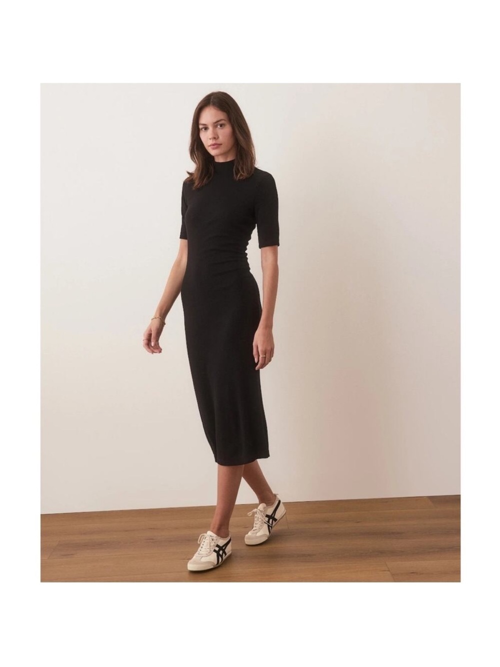 Marine Layer Lexi rib black Short-Sleeve Midi Dress